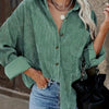 Anne-Loose Fit Button-Front Corduroy Shirt with Pockets