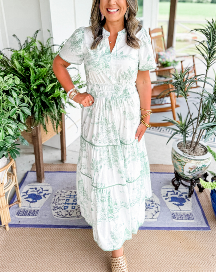 Blythe | Ruched Print Tiered Maxi Dress