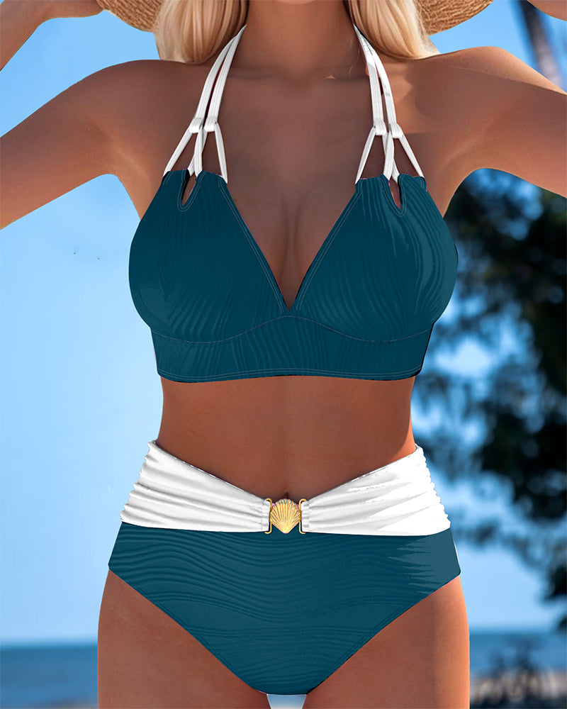 BETTY | High Waisted Double Strap Swimsuit with Contrast Colour