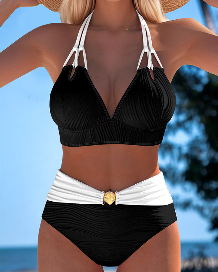 BETTY | High Waisted Double Strap Swimsuit with Contrast Colour