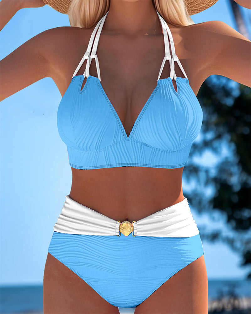 BETTY | High Waisted Double Strap Swimsuit with Contrast Colour