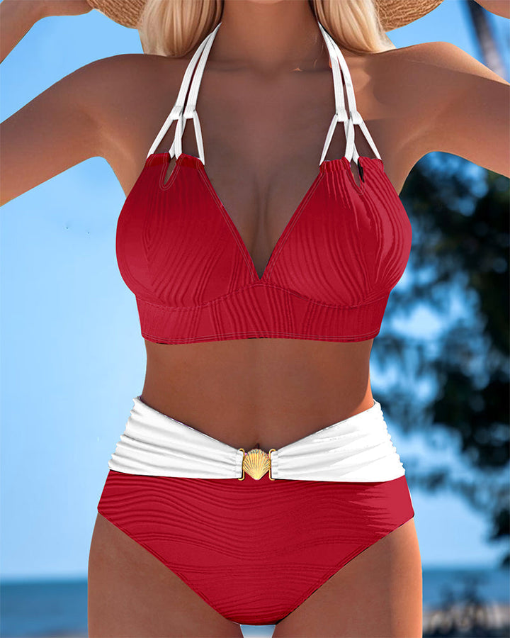 BETTY | High Waisted Double Strap Swimsuit with Contrast Colour