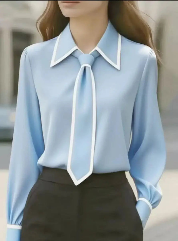 Luxe-Contrast Tie Blouse