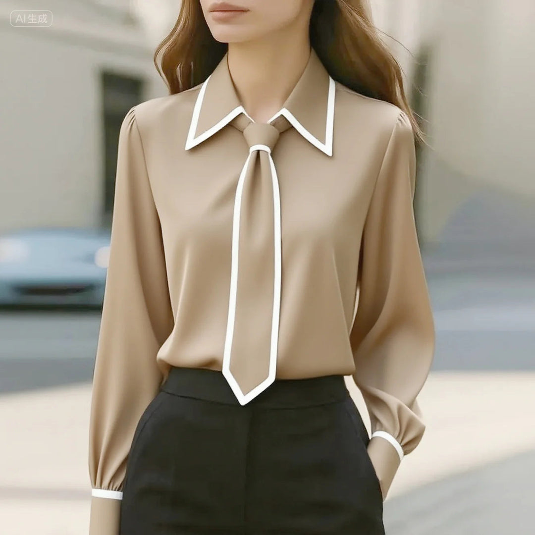 Luxe-Contrast Tie Blouse