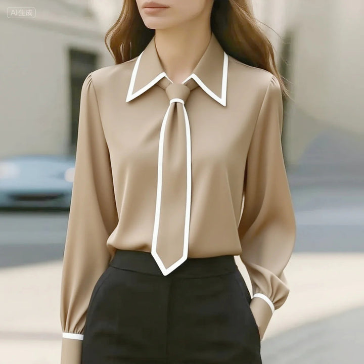 Luxe-Contrast Tie Blouse