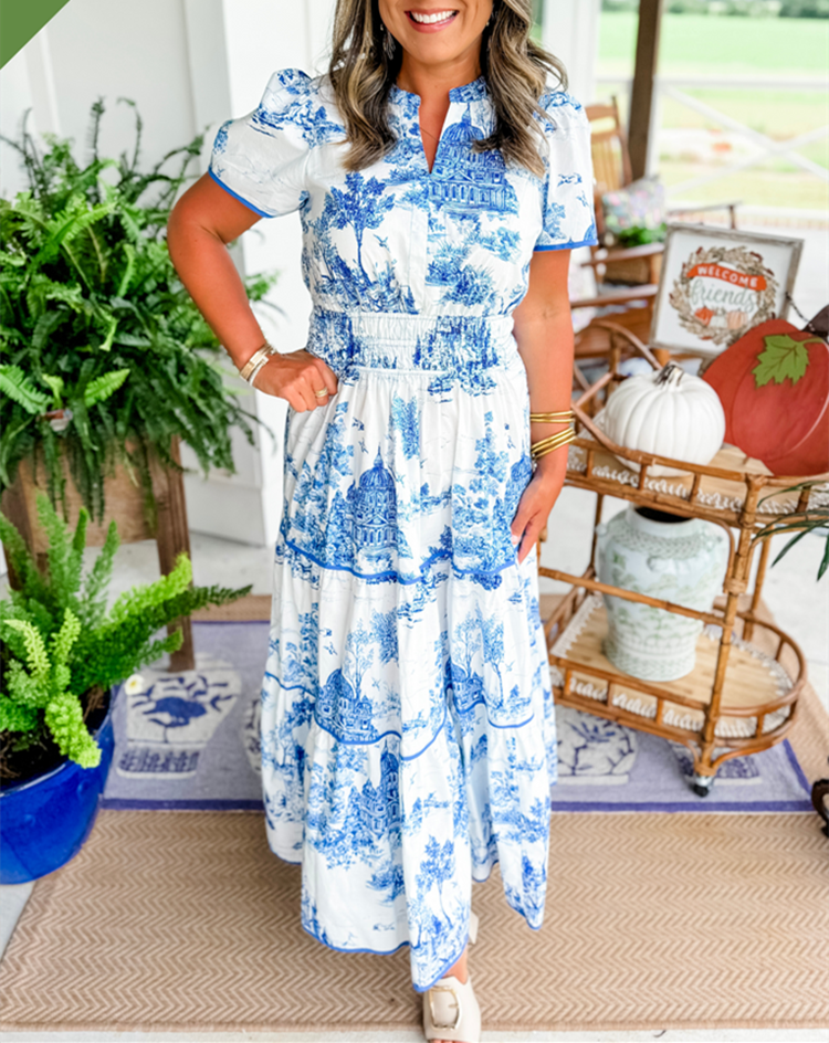 Blythe | Ruched Print Tiered Maxi Dress