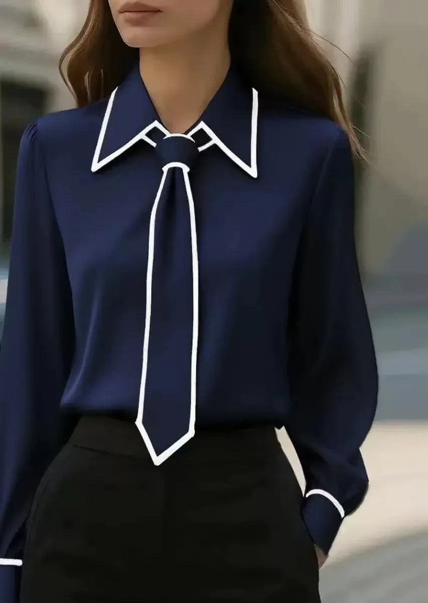 Luxe-Contrast Tie Blouse