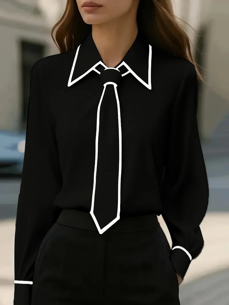 Luxe-Contrast Tie Blouse