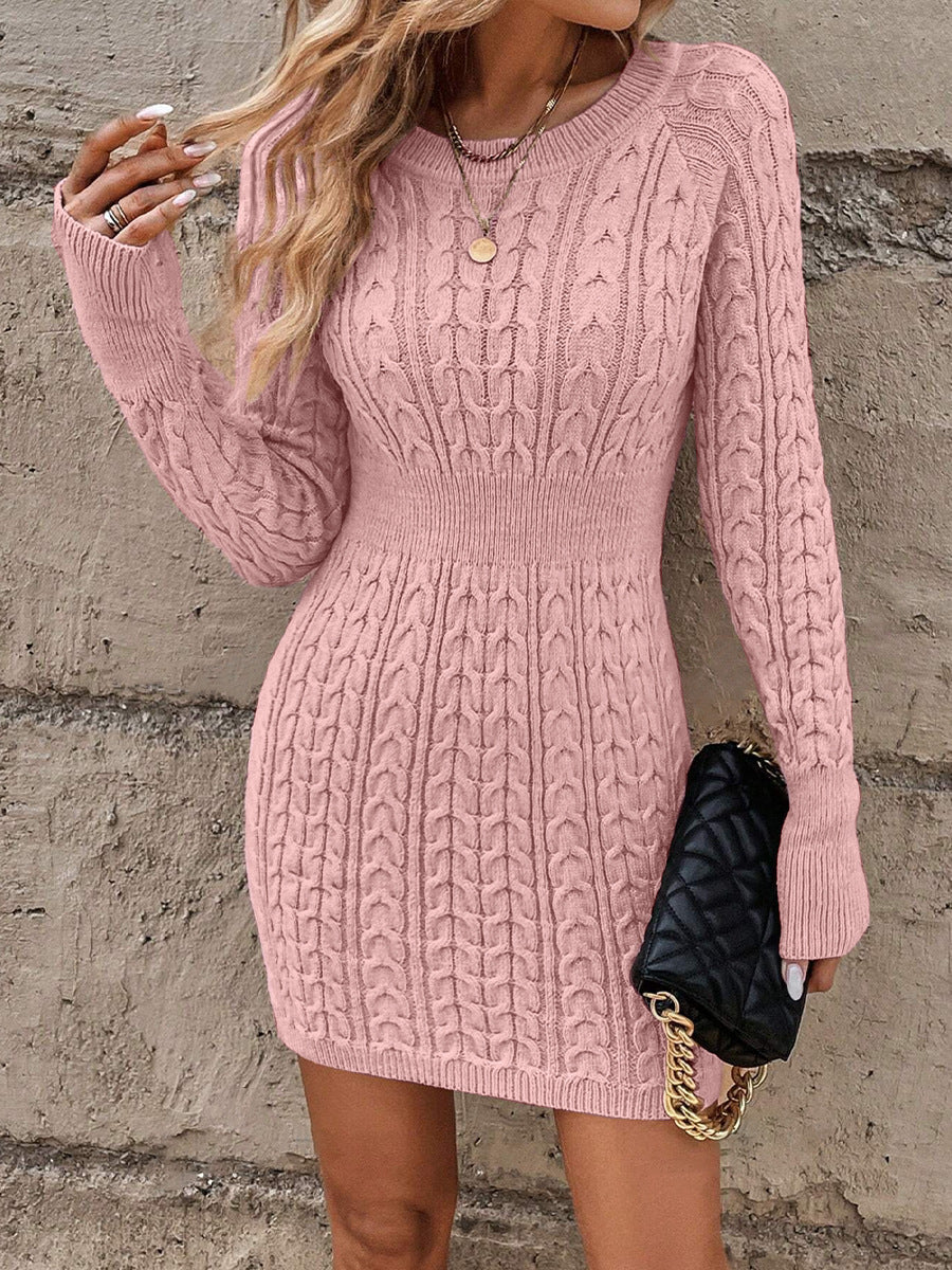 DAYANARA™ – Cable Knit Bodycon Sweater Dress with Round Neck for Fall & Winter