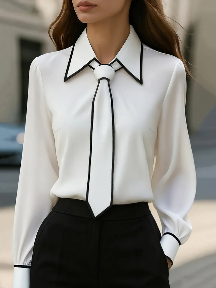 Luxe-Contrast Tie Blouse
