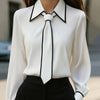 Luxe-Contrast Tie Blouse