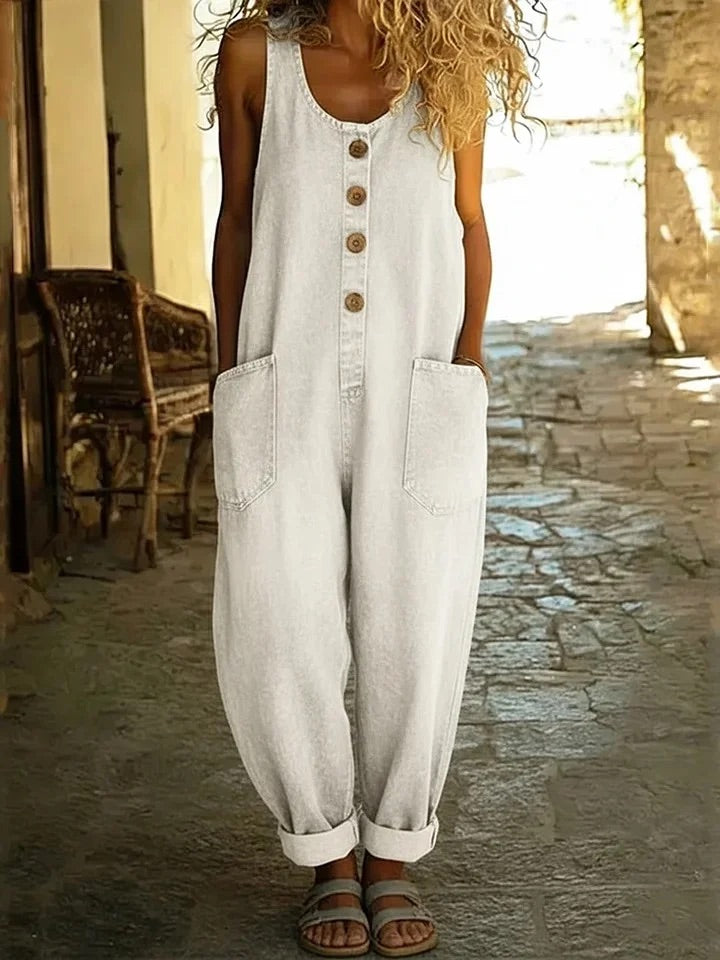 Anna-Cotton Denim Jumpsuit
