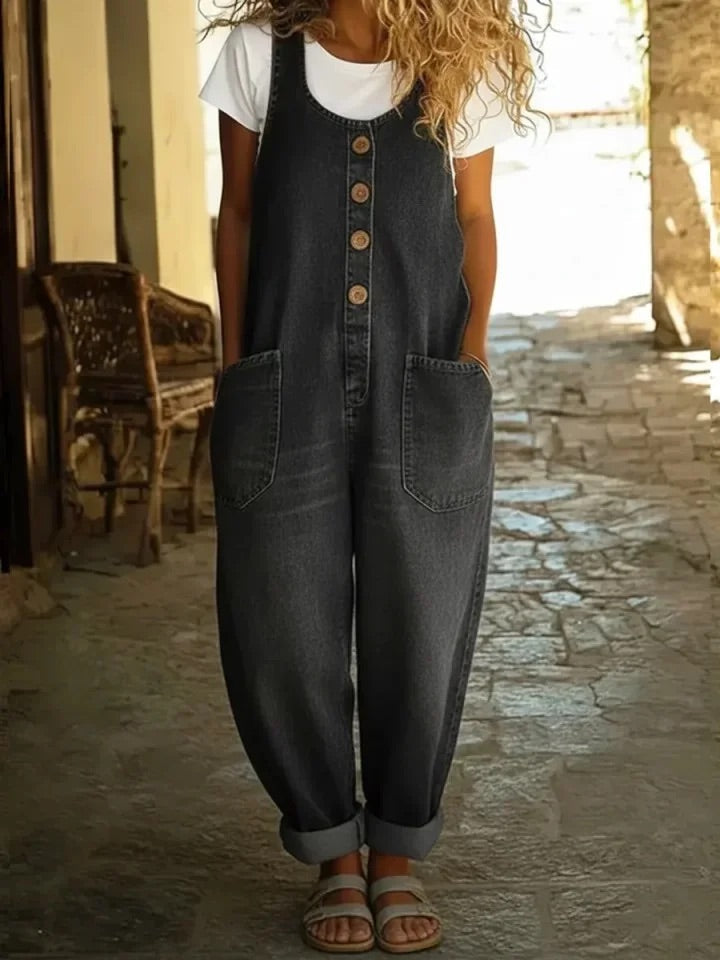 Anna-Cotton Denim Jumpsuit