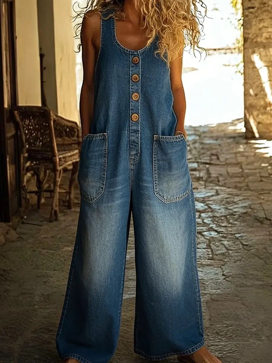 Anna-Cotton Denim Jumpsuit