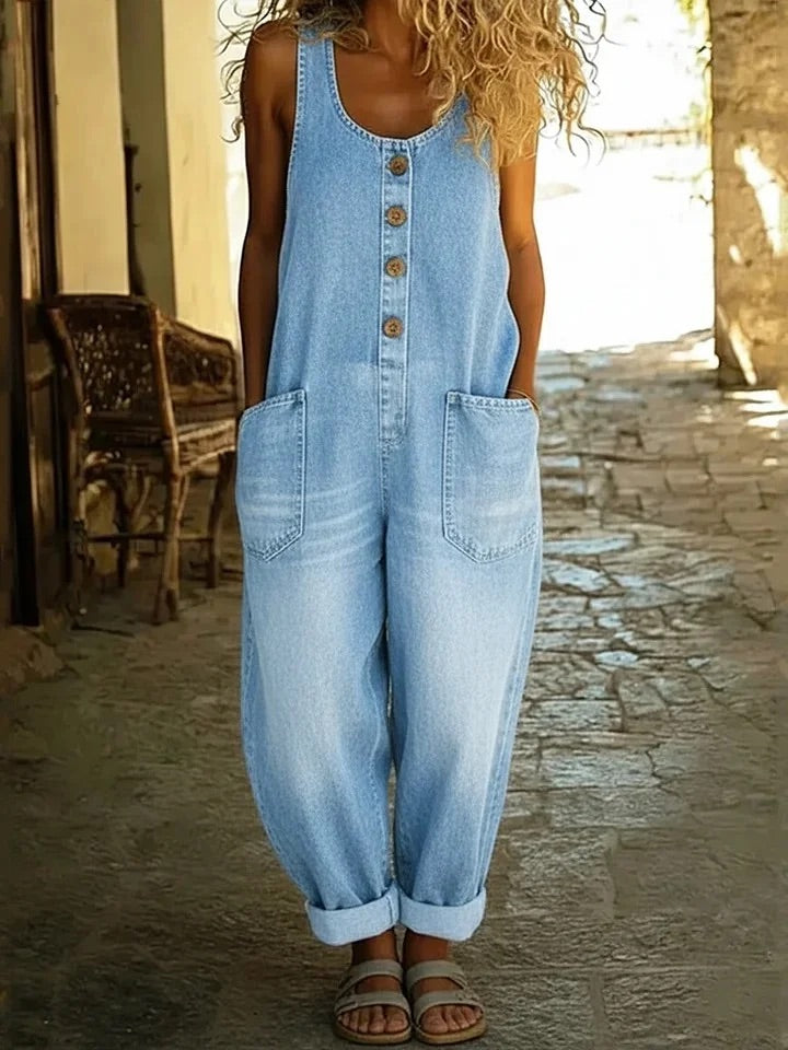 Anna-Cotton Denim Jumpsuit